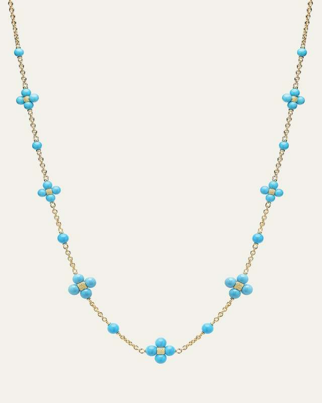 18K Yellow Gold Sequence Necklace with Turquoise